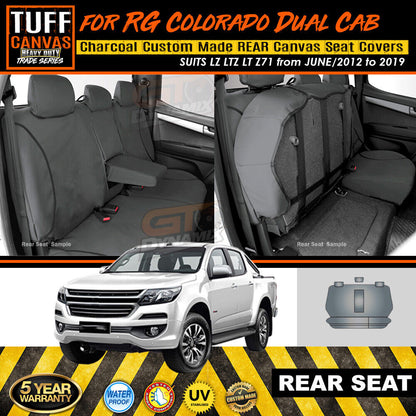 TUFF HD TRADE Canvas Seat Covers Rear For Holden RG Colorado LT LTZ LZ 5/2012-2019 Charcoal