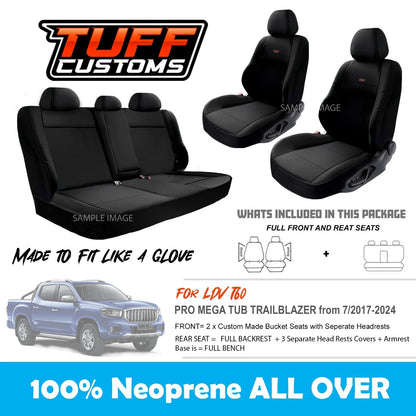 Tuff Customs Neoprene Seat Covers 2 Rows For LDV T60 SK8C Pro Trailrider Megatub 7/2017-2024