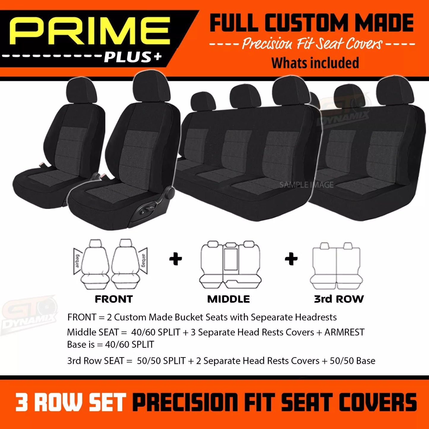 PRIME PLUS Seat Covers 3 Rows Black For Mitsubishi Outlander ZM LS Aspire Exceed 8/2021-2024