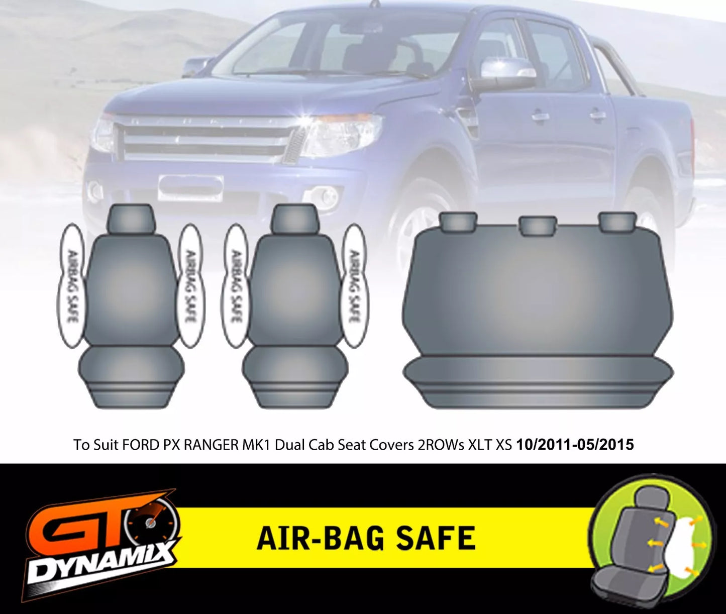 Premium Seat Covers 2 Rows Charcoal Grey For FORD PX RANGER MK1 Dual Cab XL XLT 10/2011-5/2015