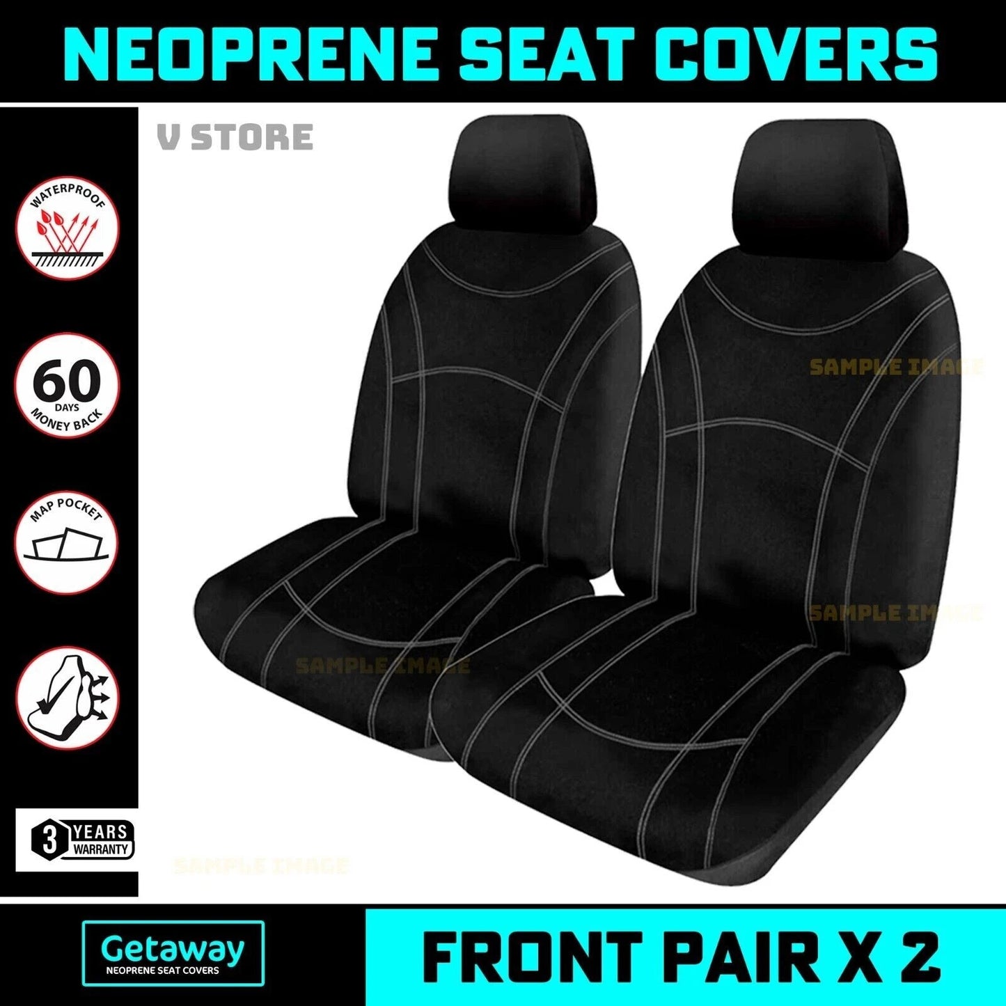 Manta Neoprene 2 Rows Seat Covers for Toyota Hilux N90 SR SR5 8/2025-2026 BLACK