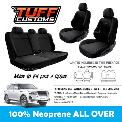 TUFF Customs Neoprene Seat Covers 2 Rows For Nissan Y62 PATROL TI TI-L ST 2013-2024