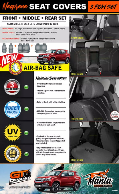 Manta Neoprene 3 Rows Seat Covers For Isuzu MU-X LSM LS-U 2013-6/2022