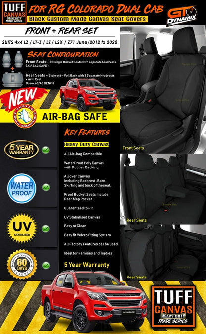 TUFF HD TRADE Canvas Seat Covers 2 Rows For Holden RG Colorado LTZ LZ LT 6/2012-2020 Black
