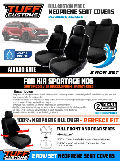 TUFF Customs Neoprene Seat Covers 2 Rows For Kia Sportage NQ5 ( S SX ONLY) 9/2021-2024