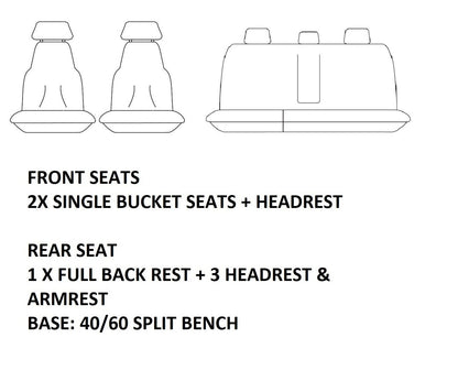 TUFF HD TRADE Canvas Seat Covers 2 Rows For Toyota Hilux Rogue SR SR5 2015-2024 Black