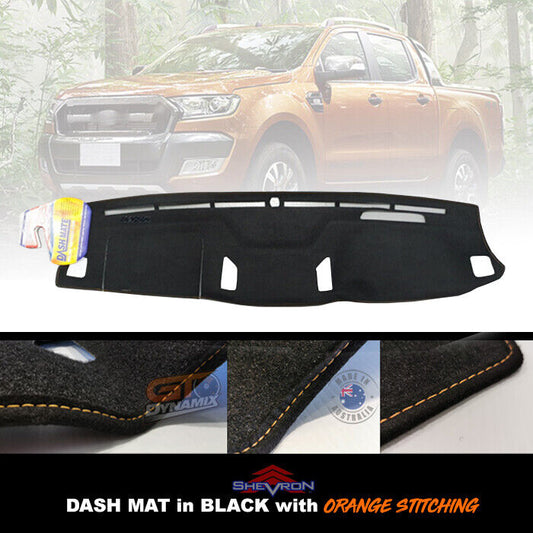 Shevron Black Dash Mat + Orange Stitching For Ford Ranger PX MKII Wildtrak 6/2015-7/2018 DMO1403