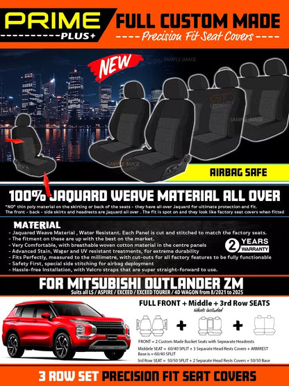 PRIME PLUS Seat Covers 3 Rows Black For Mitsubishi Outlander ZM LS Aspire Exceed 8/2021-2024