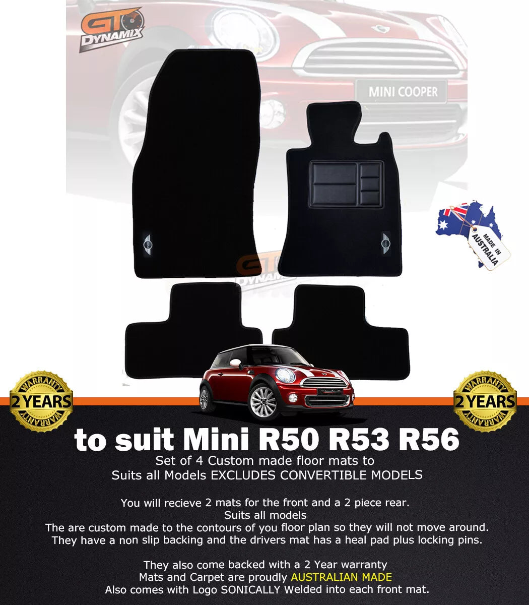 Custom Made Floor Mats 2 Rows Mini Cooper R50 R53 R56 2002-ON BLACK