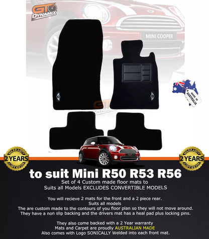 Custom Made Floor Mats 2 Rows Mini Cooper R50 R53 R56 2002-ON BLACK