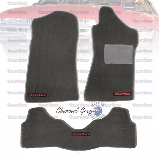 Custom Made Floor Mats Set of 3 Charcoal with RED Badge VL TURBO Calais BT1