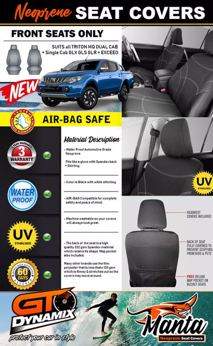 Manta Neoprene Front Seat Covers For TRITON MQ DUAL CAB 2015-2024