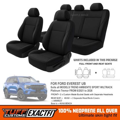 TUFF Customs EXACTFIT Neoprene Seat Covers FORD NEXT GEN Everest Platinum Wildtrack Trend Sports 2022-2026 2 Rows