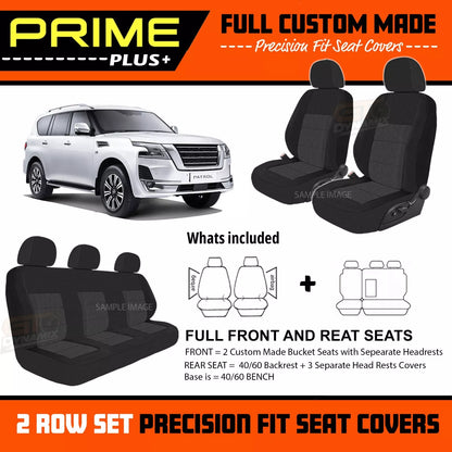 PRIME PLUS Seat Covers 2 Rows Black For Nissan Y62 Patrol Ti Ti-L ST 2013-2025