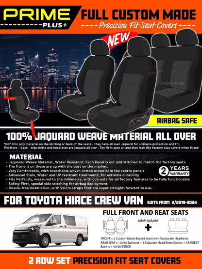 PRIME PLUS Seat Covers 2 Rows Charcoal Grey For TOYOTA HIACE CREW VAN GDH300R 2/2019-2024