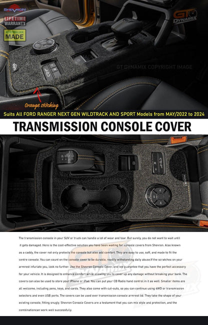 Shevron Transmission Console Cover For Ford Ranger XLT V6 Large Gear Selector 5/2022-2024