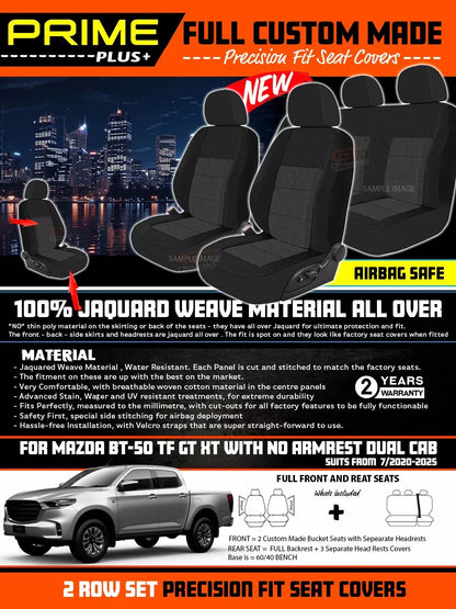 PRIME PLUS Seat Covers 2 Rows Black For Mazda BT-50 TF XS XT NO ARMREST 7/2020-2025