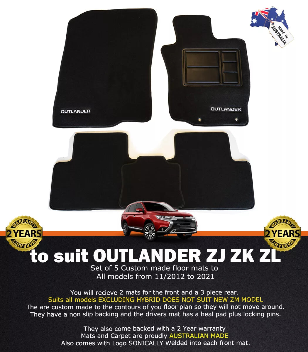 Custom Made Floor Mats 2 Rows Mitsubishi Outlander ZJ ZK ZL EXCEED VRX LS 11/2012-2020 BLACK