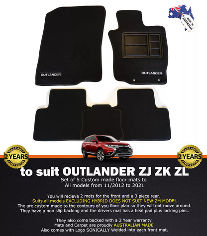 Custom Made Floor Mats 2 Rows Mitsubishi Outlander ZJ ZK ZL EXCEED VRX LS 11/2012-2020 BLACK