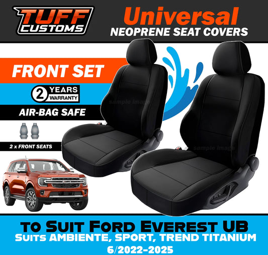 TUFF Customs Universal Neoprene Seat Covers Ford Everest UB AMBIENTE SPORT TREND TITANIUM 6/2022-2025