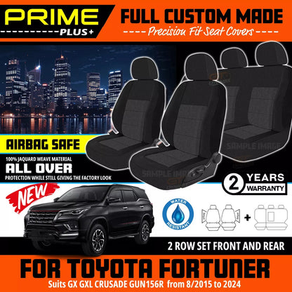 PRIME PLUS Seat Covers 2 Rows Black For Toyota Fortuner GX GXL CRUSADE 2015-2025