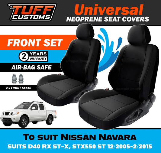 TUFF Customs Universal Neoprene Seat Covers Nissan Navara D40 RX ST-X STX550 ST 12/2005-2/2015