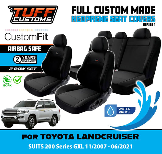 TUFF Customs S1 Neoprene Seat Covers 2 Rows For Toyota Landcruiser 200 Series GXL 11/2007-2021