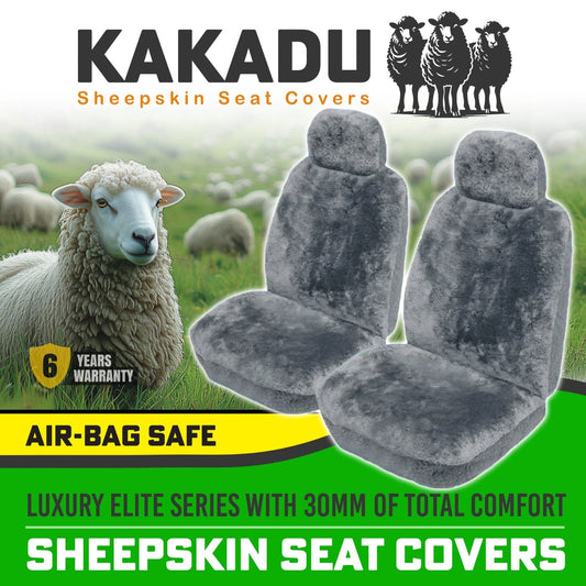 KAKADU Luxury Elite Sheepskin Seat Covers 6 Year Warranty 30mm AIR-BAG in GREY