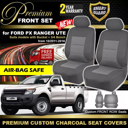 Premium Seat Covers Front Charcoal Grey For Ford Ranger PX MK1 Single CAB 11/2011-16 XL