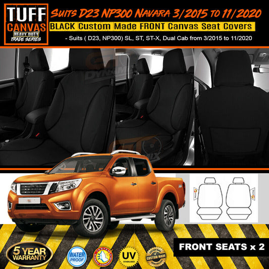 TUFF HD TRADE Canvas Seat Covers Front For Nissan D23 Navara NP300 ST ST-X 3/2015-2020 Black
