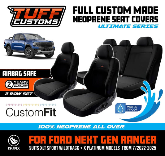 Tuff Customs Neoprene Seat Covers 2 Rows For FORD RANGER NEXT GEN Wildtrack SPORT 2022-2025