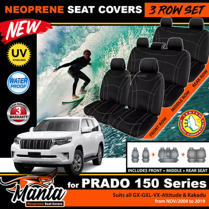Manta Neoprene 3 Rows Seat Covers For Toyota Prado 150 GXL VX 2009-5/2021