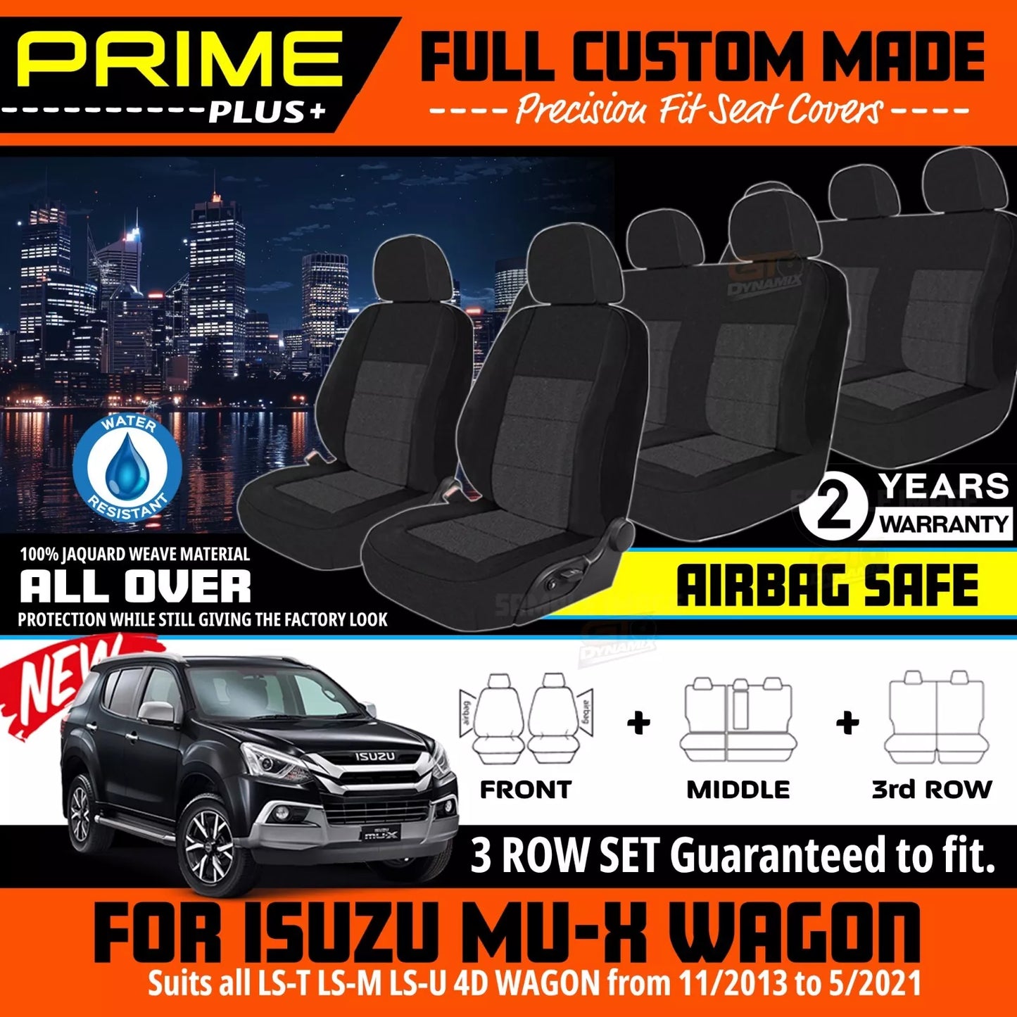 PRIME PLUS Seat Covers 3 Rows Black For Isuzu MUX MU-X LS-T LS-M LS-U 11/2013-5/2021