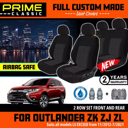 PRIME CLASSIC Seat Covers 2 Rows For Mitsubishi Outlander ZJ ZK ZL 11/2012-7/2021 Black