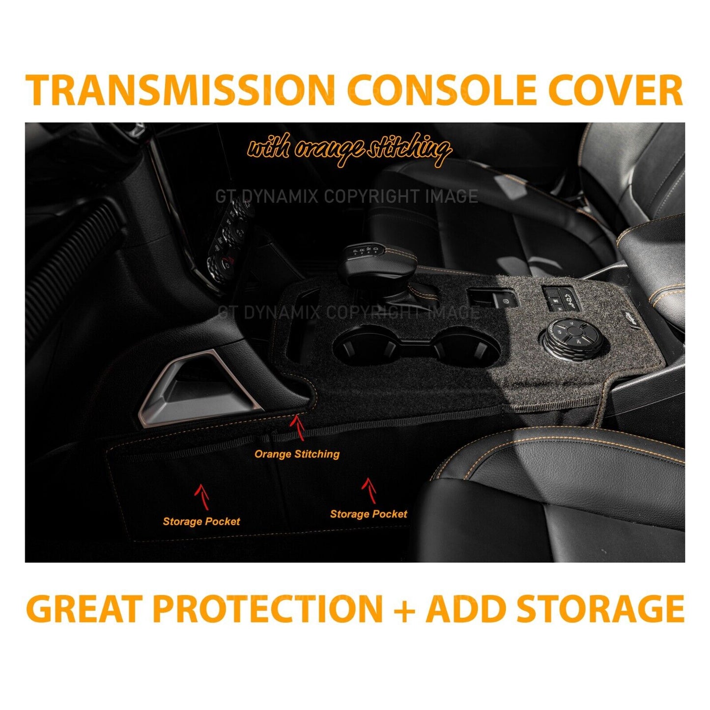 Shevron Transmission Console Cover + Orange Stitching For Ford Ranger Wildtrak Sport Small Gear Selector 5/2022-2024