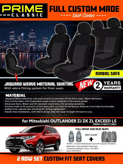 PRIME Classic Seat Covers 2 Rows Black For Mitsubishi OUTLANDER ZJ ZK ZL 11/2012-7/2021