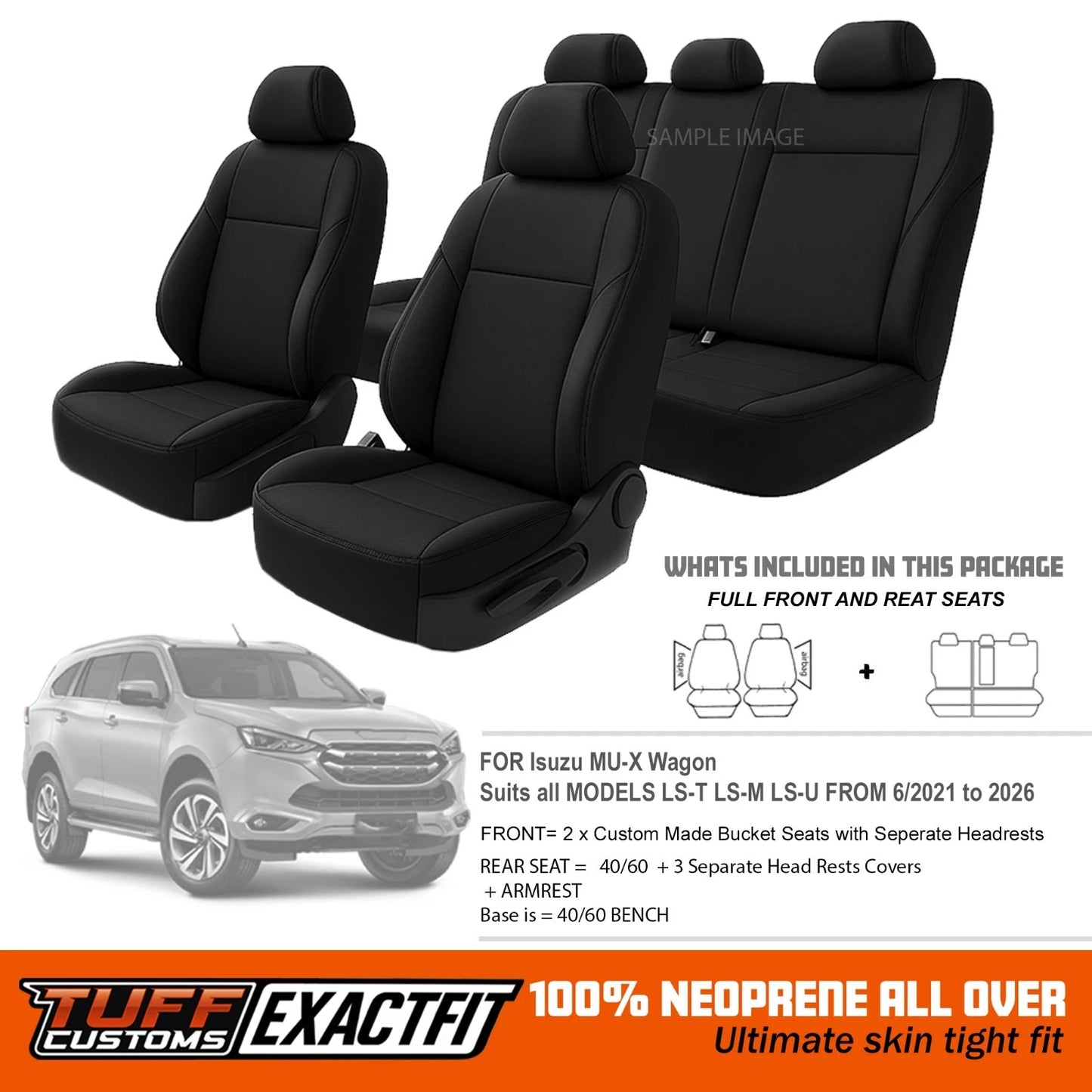 TUFF Customs ExactFit Neoprene Seat Covers Isuzu TF MU-X MUX LS-U LS-M LS-T 6/2021-2025 2 Rows