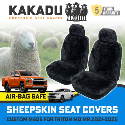 BLACK Custom made KAKADU Sheepskin Seat Covers Mitsubishi Triton MQ MR EXCEED Prem 2015-11/2023
