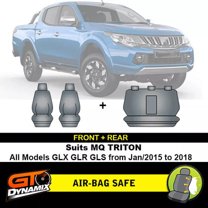 Premium Seat Covers 2 Rows Charcoal Grey For Mitsubishi Triton MQ MR GLX GLS GLX+ 2015-2023