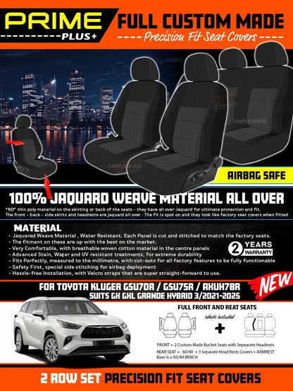 PRIME PLUS Seat Covers 2 Rows Black For Toyota KLUGER GX GXL GRANDE Hybrid 3/2021-2025