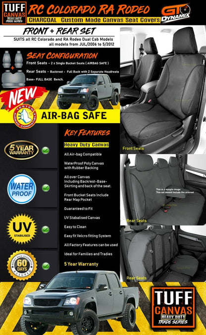 TUFF HD TRADE Canvas Seat Covers 2 Rows For Holden RC Colorado + RA Rodeo 2003-2012 Charcoal