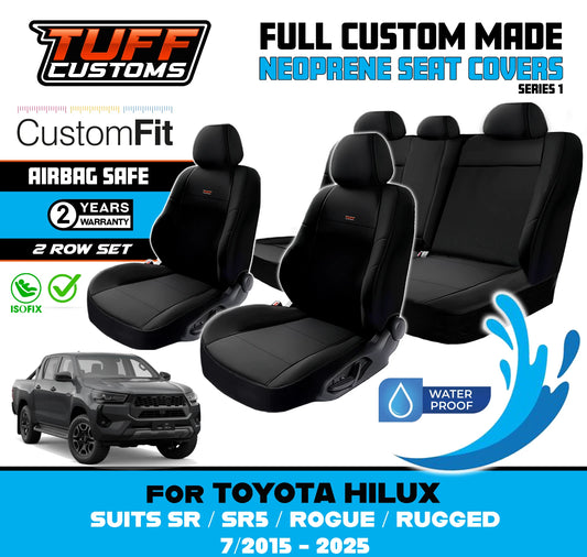 TUFF Customs S1 Neoprene Seat Covers 2 Rows For Toyota Hilux SR5 SR ROGUE 7/2015-2024