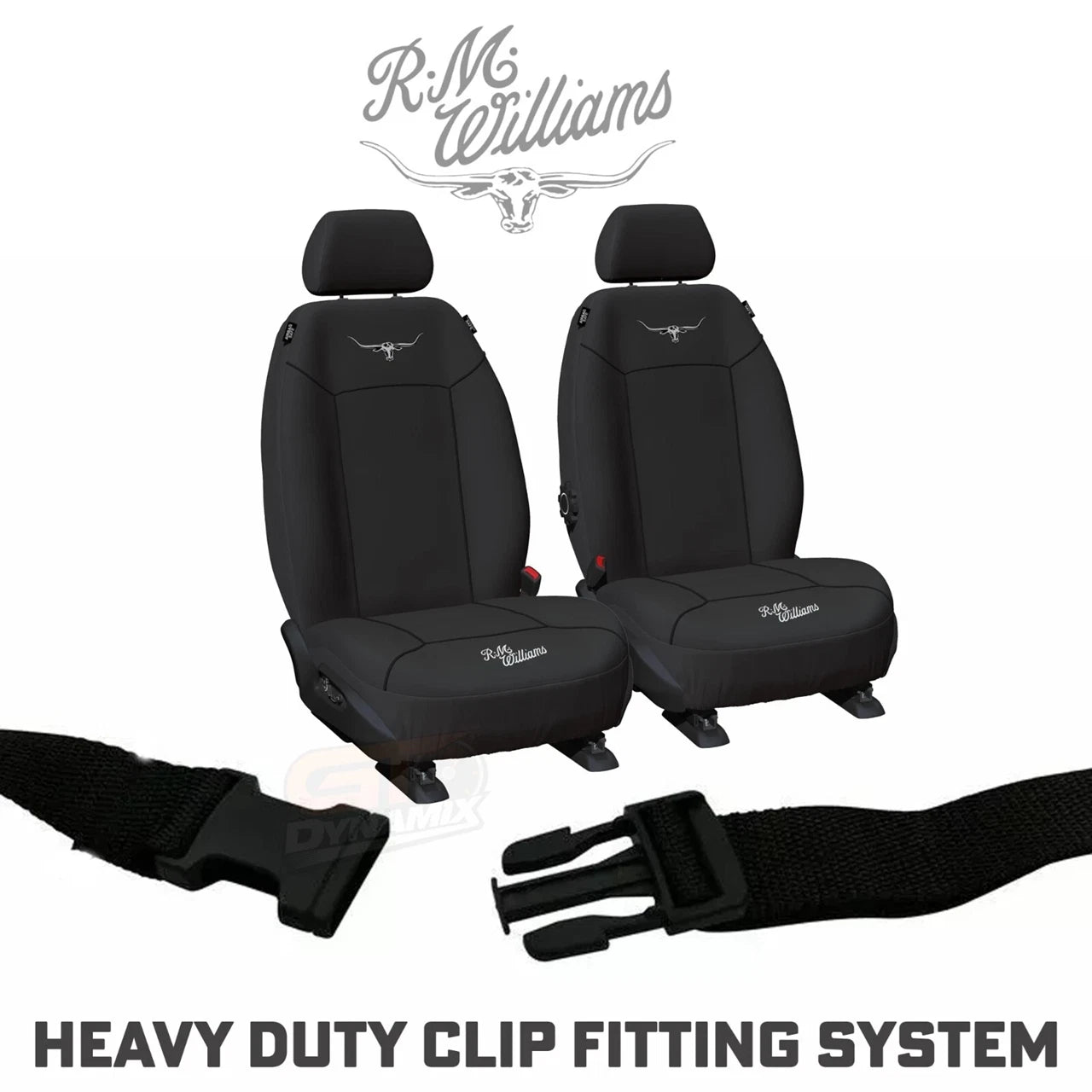 RM Williams Longhorns Universal Canvas Seat Covers For TOYOTA HILUX SR SR5 WORKMATE DUAL CAB 5/2005-6/2011 Black or Charcoal