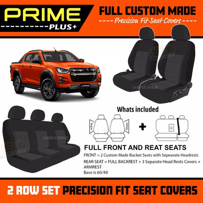 PRIME PLUS Seat Covers 2 Rows Black For Isuzu Dmax D-Max TF LS-U LS-M X-Terrain 6/2021-2025