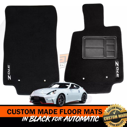 Custom Made Floor Mats Set of 2 FRONT For Nissan 370Z AUTO 2009-2025 w/ Logo BLACK