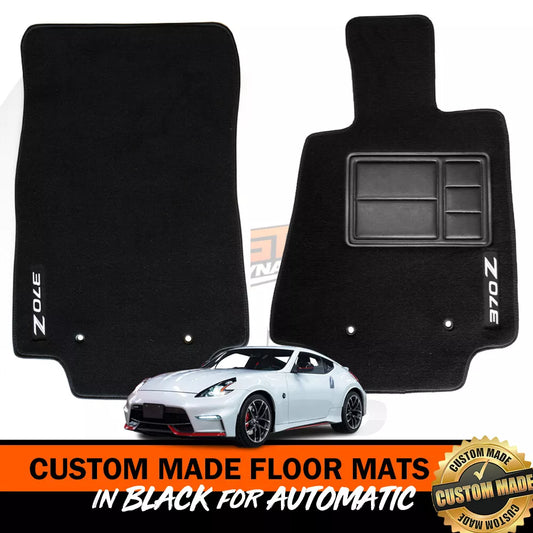 Custom Made Floor Mats Set of 2 FRONT For Nissan 370Z AUTO 2009-2025 w/ Logo BLACK