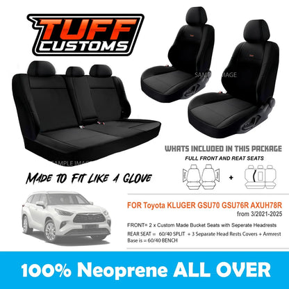 Tuff Customs Neoprene Seat Covers For Toyota Kluger GSU70R GSU75R GX GXL 3/2021-2025 2 Rows Black