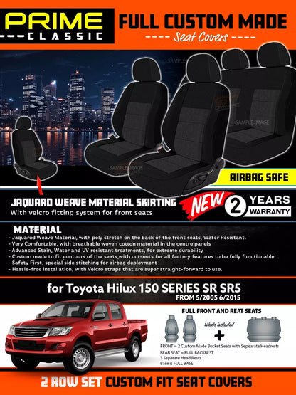 PRIME Classic Seat Covers 2 Rows Black For Toyota Hilux Dual Cab 150 SR5 KUN26 2005-2015