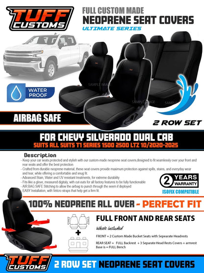 Tuff Customs Neoprene Seat Covers 2 Rows For Chevrolet Silverado T1 LTZ 10/202-2024