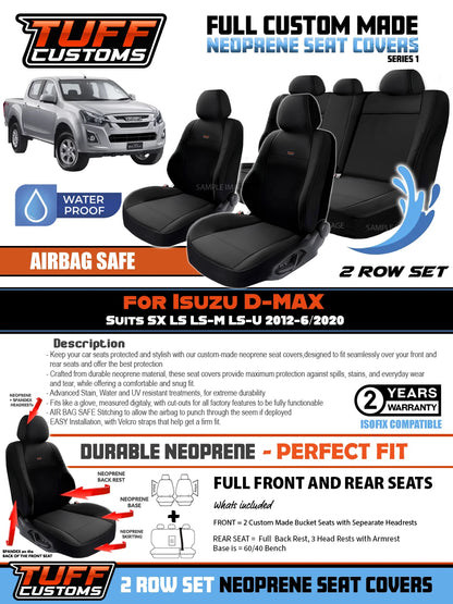 TUFF Customs S1 Neoprene Seat Covers 2 Rows For Isuzu DMAX Dual Cab LS-U LS-M 2012-2021